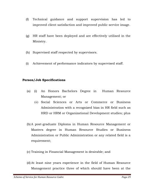 Scheme of Service for Human Resource Cadre