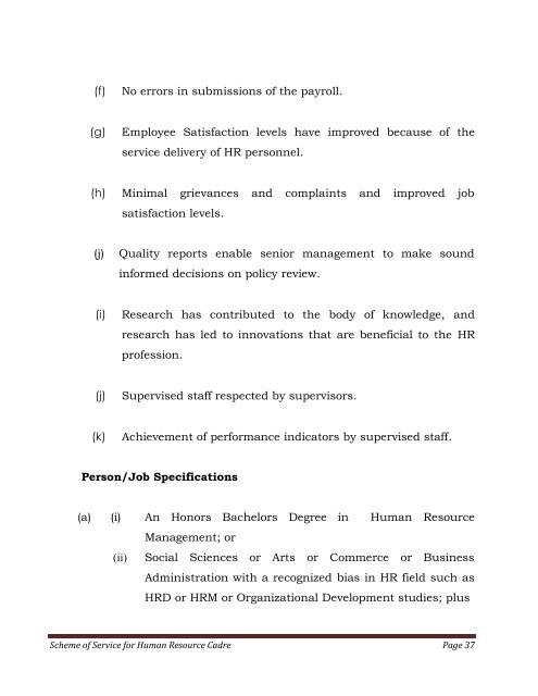 Scheme of Service for Human Resource Cadre