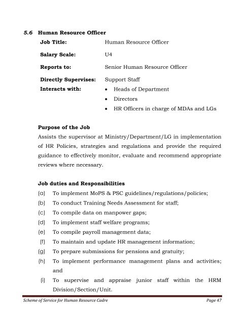 Scheme of Service for Human Resource Cadre