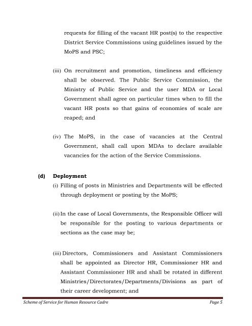 Scheme of Service for Human Resource Cadre