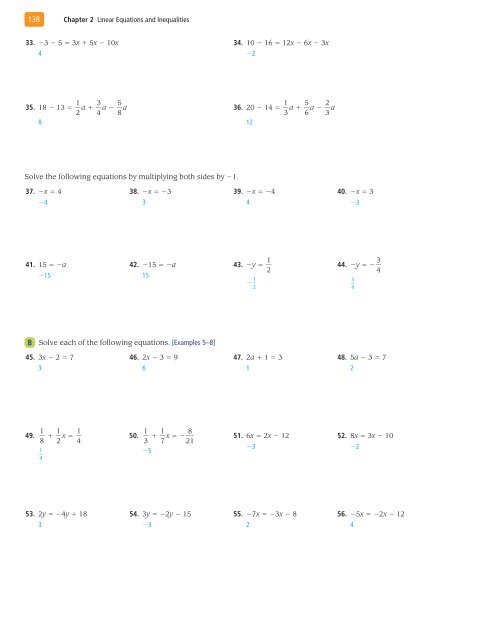 Linear Equations and Inequalities - XYZ Custom Plus