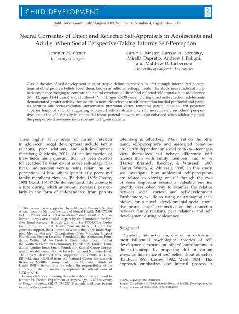 Neural Correlates of Direct and Reflected Self-Appraisals - Social ...