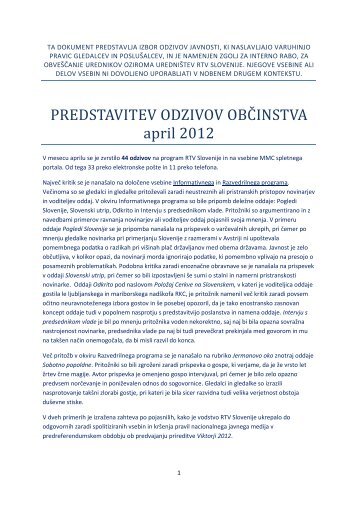 PREDSTAVITEV ODZIVOV OBÄINSTVA april 2012 - RTV Slovenija