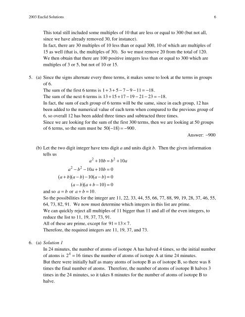 2003 Solutions Euclid Contest - CEMC - University of Waterloo