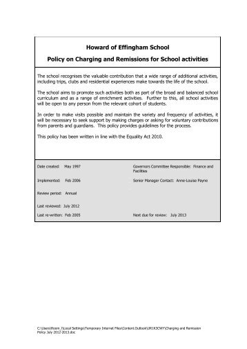 Charging and Remission Policy July 2012-2013 - Howard of ...