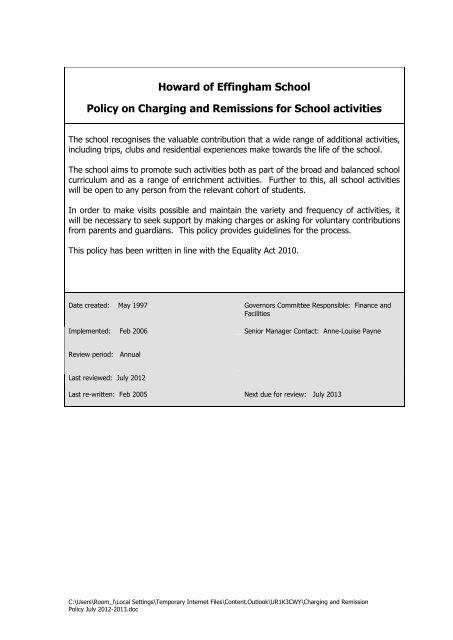 Charging and Remission Policy July 2012-2013 - Howard of ...