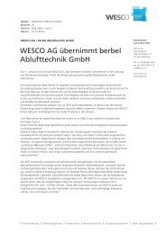 WESCO AG ÃƒÂ¼bernimmt berbel Ablufttechnik GmbH