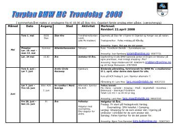 AktivitetsplanTrÃƒÂ¸ndelag BMW MC - BMW Klubben Norge