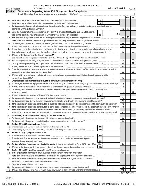 Form 990 - 2011 (2012 YE) - CSUB Foundation