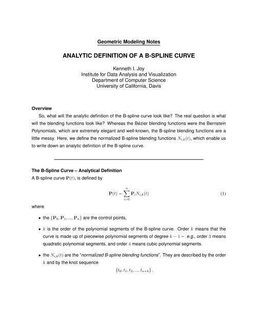 analytic definition of a b-spline curve - IDAV: Institute for Data ...