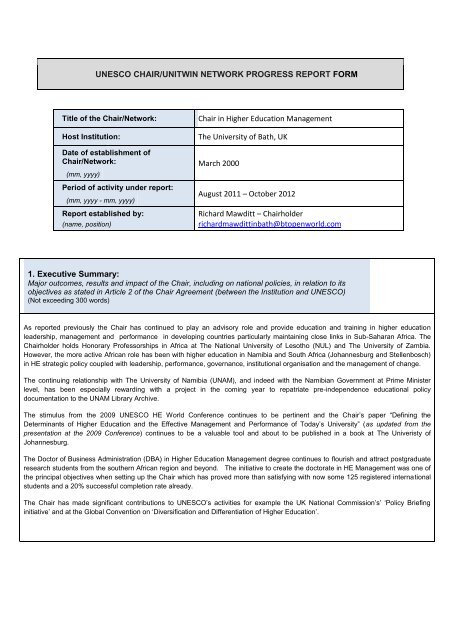 Bath UNESCO Chair Annual Progress Report - UK National ...