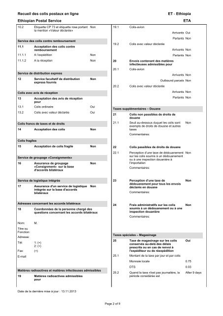 Recueil des colis postaux en ligne Ethiopian Postal Service ETA ET ...