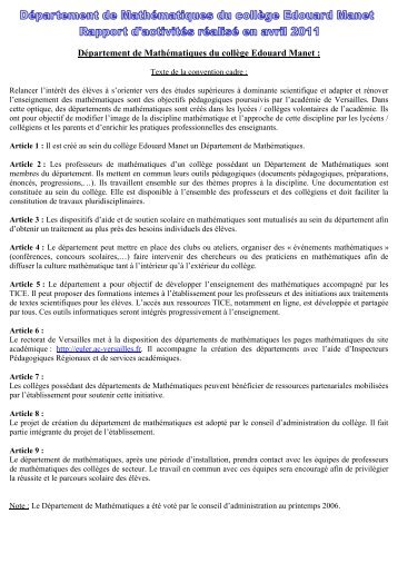DÃ©partement de MathÃ©matiques du collÃ¨ge Edouard Manet :