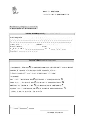 Ficha de Inscrição - Câmara Municipal de Oeiras