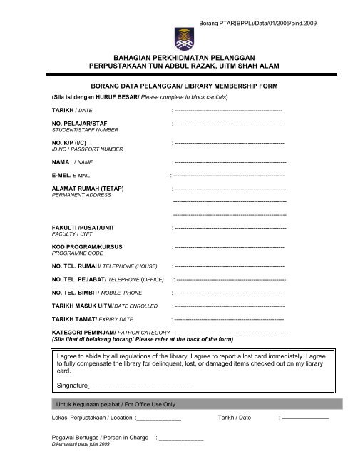 Library Membership Form UiTM Library library-membership-form-uitm-library