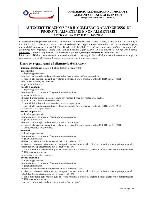 autocertificazione per il commercio all'ingrosso di prodotti alimentari ...