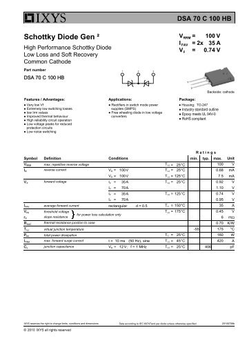 DSA 70 C 100 HB Schottky Diode Gen Â²