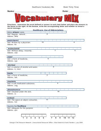 Vocabulary Mix Medic.. - Georgia CTAE