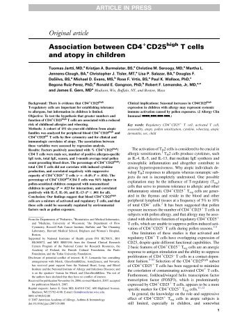 Original article Association between CD4 CD25 T cells and atopy in ...