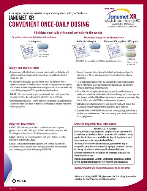 Start with once-daily JANUMET XR for convenient dosing - Januvia