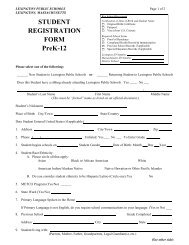 STUDENT REGISTRATION FORM PreK-12 - Lexington Public Schools