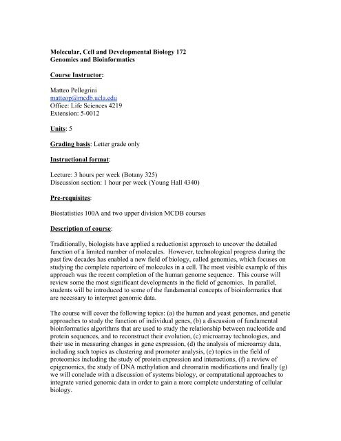 Molecular, Cell and Developmental Biology 172 Genomics ... - UCLA