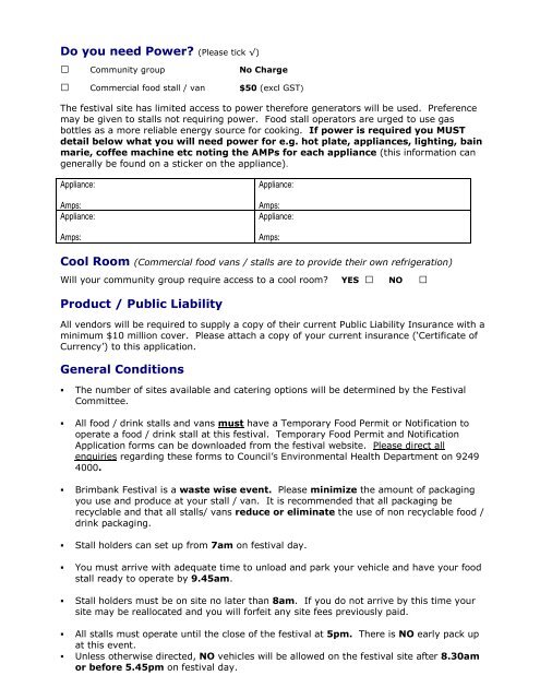 Food Stall Registration Form - Brimbank City Council