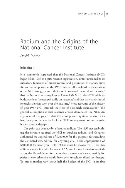 Radium and the Origins of the National Cancer Institute