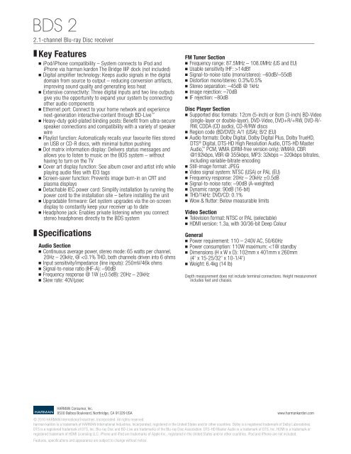 Specification Sheet - BDS 2 - Harman Kardon