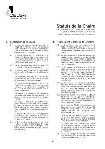 Statuts de la Chaire - Celsa