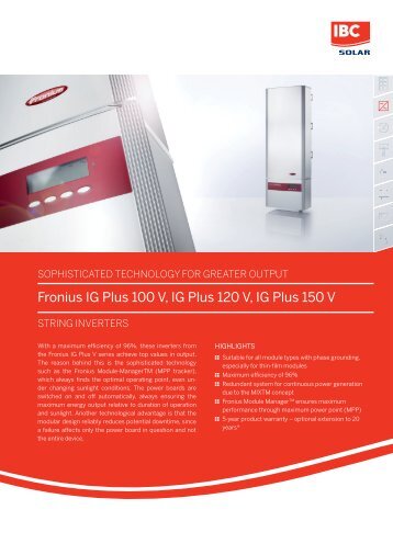 Fronius IG Plus 100 V, IG Plus 120 V, IG Plus 150 V - IBC Solar