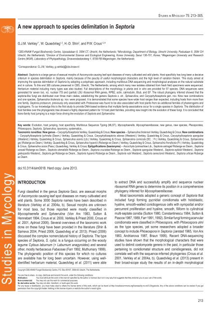 A new approach to species delimitation in Septoria - CBS - KNAW