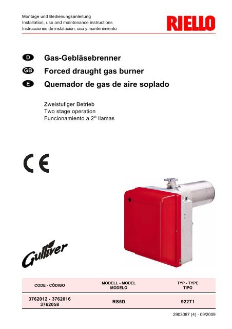 Gas-GeblÃƒÂ¤sebrenner Forced draught gas burner ... - Riello Burners