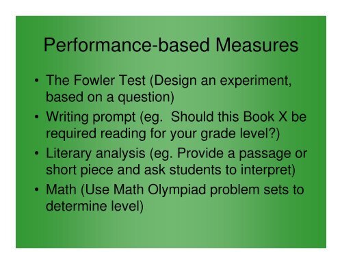 Doing It Differently: Alternative Assessment Strategies - NAGC