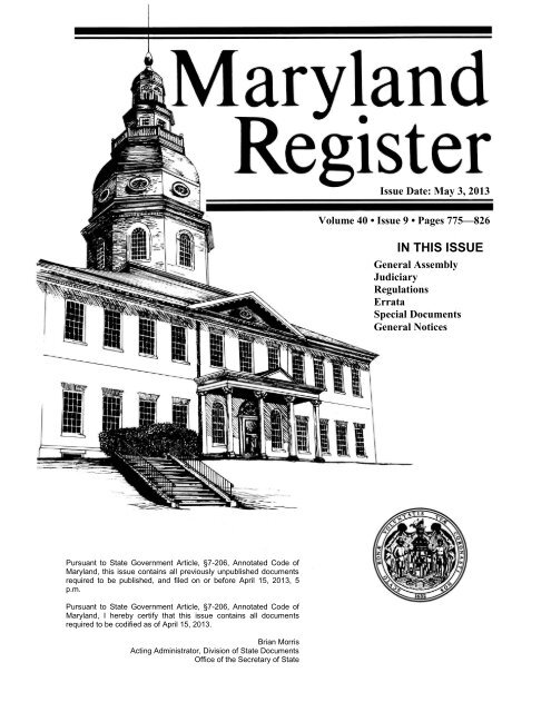 Maryland Register. - Maryland Department of Agriculture