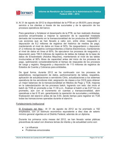 Informe de RendiciÃ³n de Cuentas 2006-2012 - Bansefi