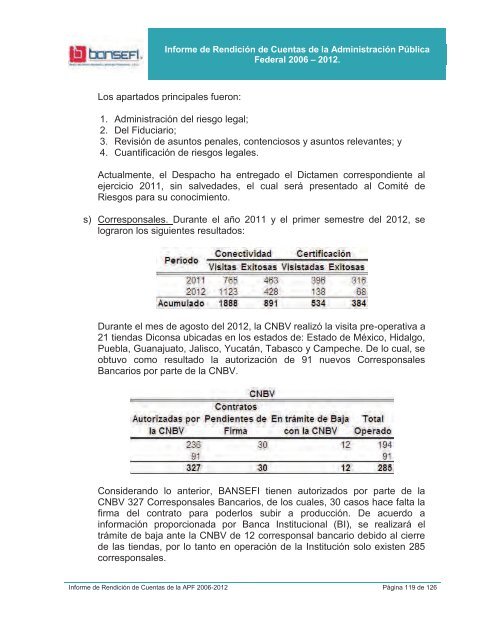 Informe de RendiciÃ³n de Cuentas 2006-2012 - Bansefi