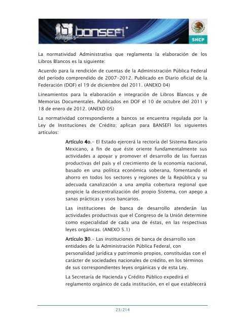 Informe de RendiciÃ³n de Cuentas 2006-2012 - Bansefi