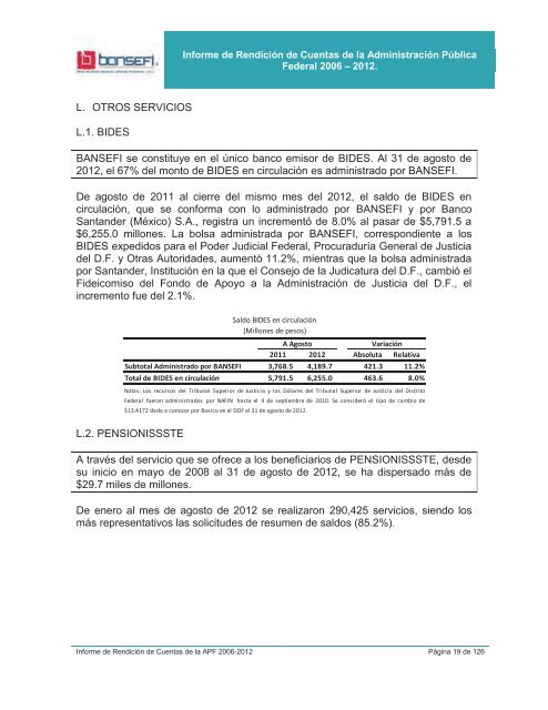 Informe de RendiciÃ³n de Cuentas 2006-2012 - Bansefi