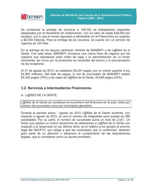 Informe de RendiciÃ³n de Cuentas 2006-2012 - Bansefi