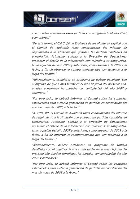 Informe de RendiciÃ³n de Cuentas 2006-2012 - Bansefi