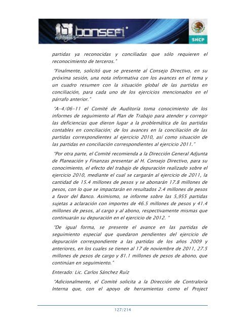 Informe de RendiciÃ³n de Cuentas 2006-2012 - Bansefi