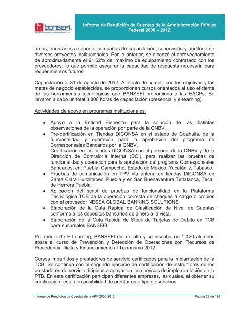 Informe de RendiciÃ³n de Cuentas 2006-2012 - Bansefi