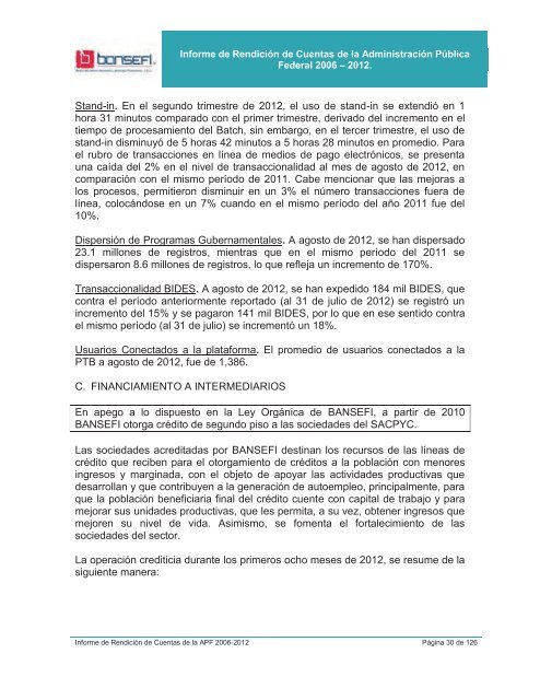 Informe de RendiciÃ³n de Cuentas 2006-2012 - Bansefi