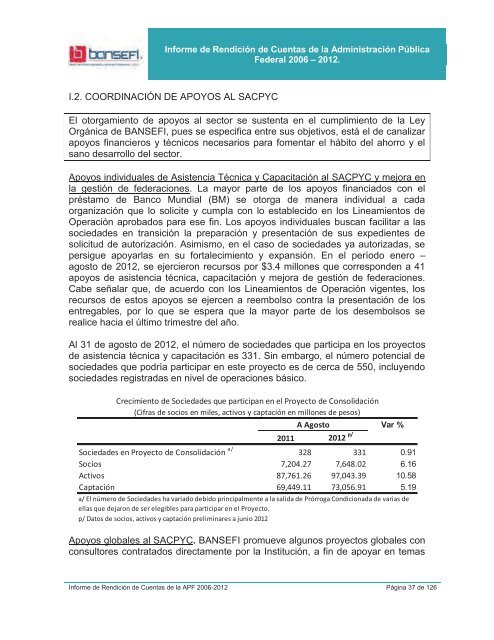 Informe de RendiciÃ³n de Cuentas 2006-2012 - Bansefi