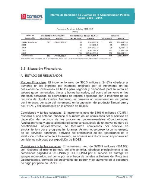 Informe de RendiciÃ³n de Cuentas 2006-2012 - Bansefi