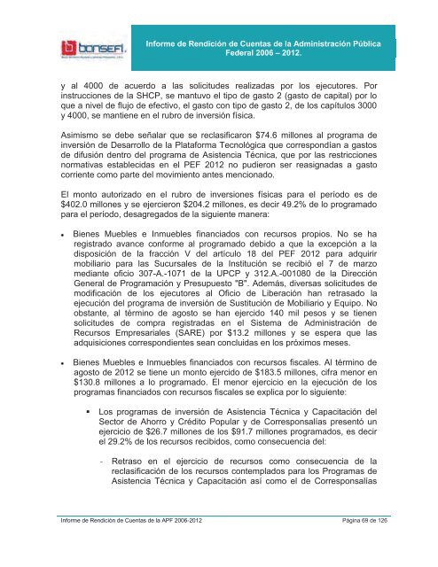 Informe de RendiciÃ³n de Cuentas 2006-2012 - Bansefi