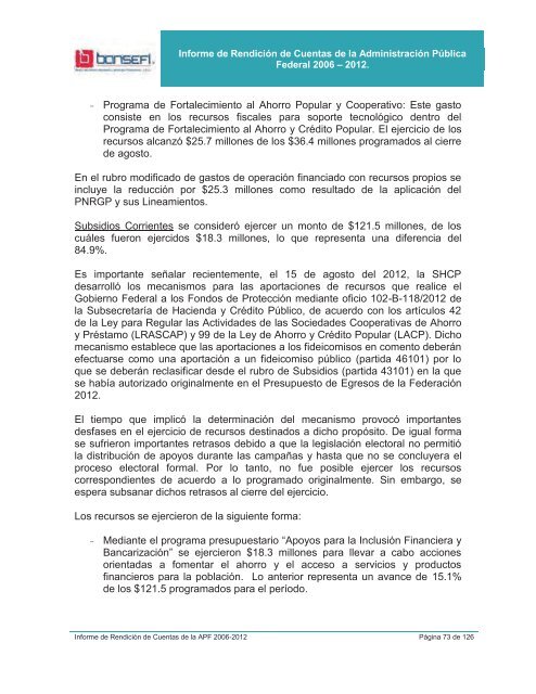 Informe de RendiciÃ³n de Cuentas 2006-2012 - Bansefi