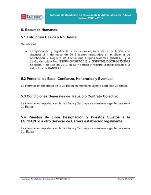 Informe de RendiciÃ³n de Cuentas 2006-2012 - Bansefi