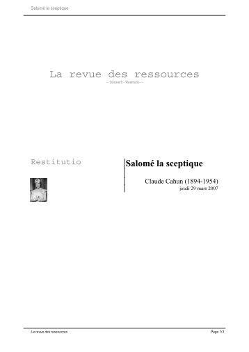 SalomÃƒÂ© la sceptique - La Revue des Ressources